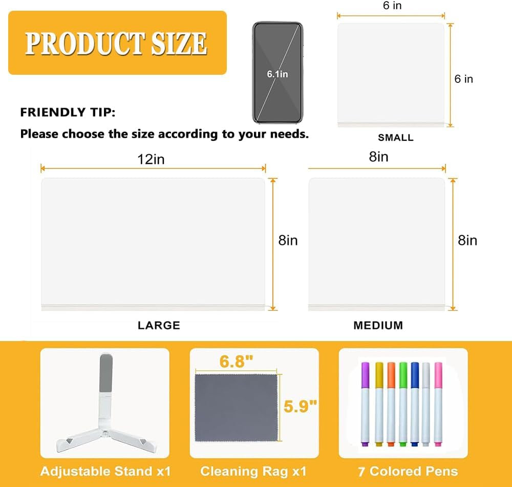 LED Note Board with Colors 5.9" X 5.9", Message LED Light up Drawing Board with 7 Colors Pens and Stand, Suit for Home Office Birthday Valentine'S Day