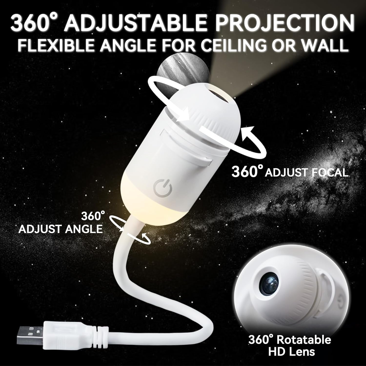 2-In-1 Galaxy Projector Night Light with 5 Projection Films for Bedroom | Adjustable Brightness & Focus, 360° Rotating Design, USB Starry Sky Night Light Projector for Bedroom Car Ceiling Decor