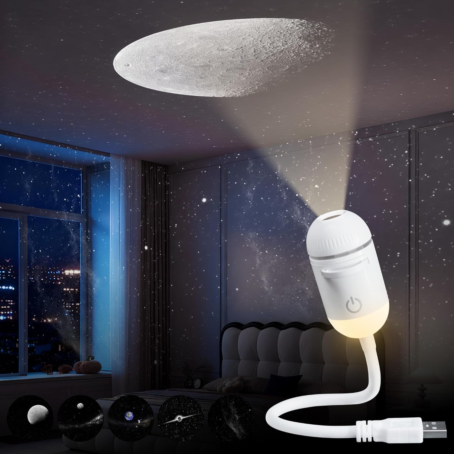 2-In-1 Galaxy Projector Night Light with 5 Projection Films for Bedroom | Adjustable Brightness & Focus, 360° Rotating Design, USB Starry Sky Night Light Projector for Bedroom Car Ceiling Decor