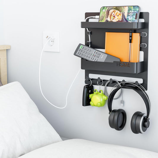 Bedside Shelf Wall Mount and Wall Nightstand for Bedroom,Rv,Dorm Room,Bedside Wall Organizer for Phone Holder,Wall Mount Shelf Organizer for Charging Station and Remote Control Holder,Black