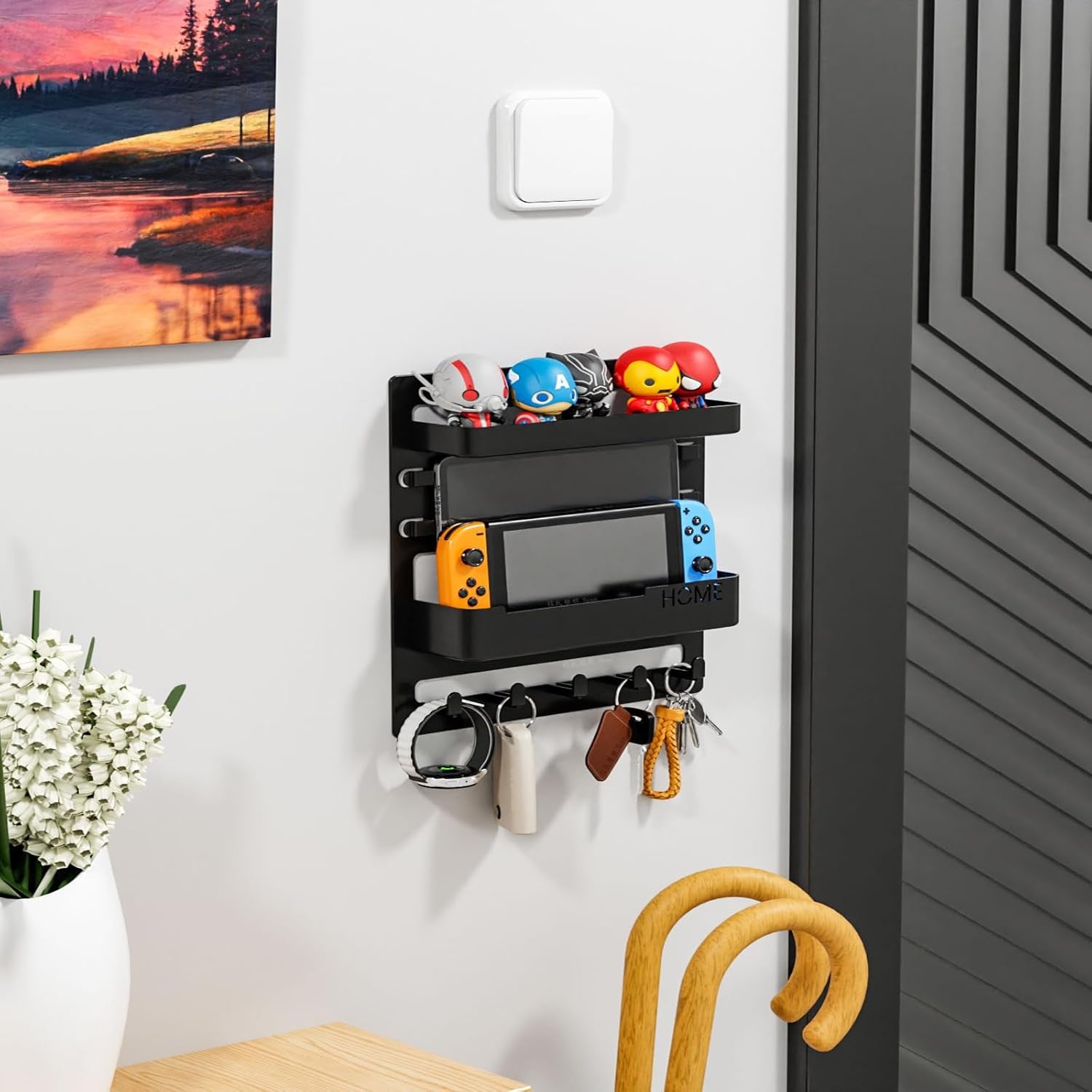 Bedside Shelf Wall Mount and Wall Nightstand for Bedroom,Rv,Dorm Room,Bedside Wall Organizer for Phone Holder,Wall Mount Shelf Organizer for Charging Station and Remote Control Holder,Black